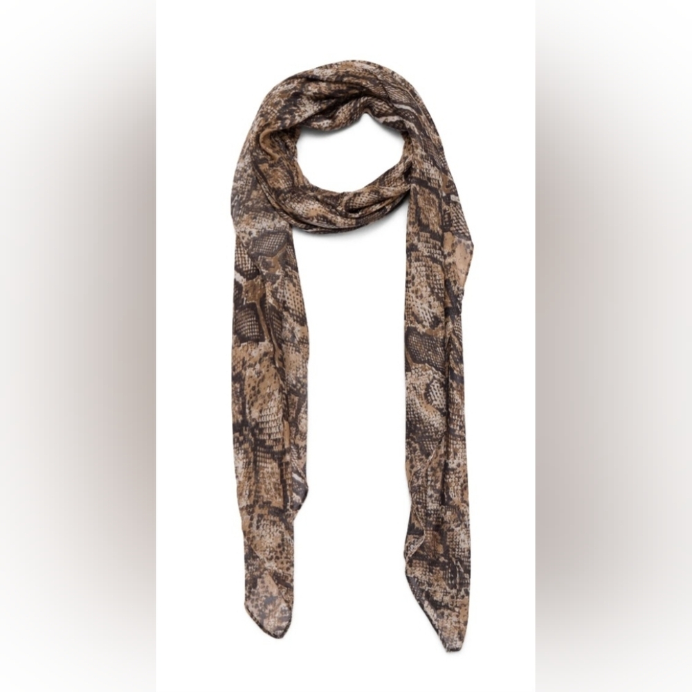 Neutral Brown Snakeskin Print Lightweight Scarf
